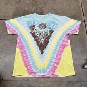 vintage the grateful dead liquid blue tie dye skull roses band shirt size xl